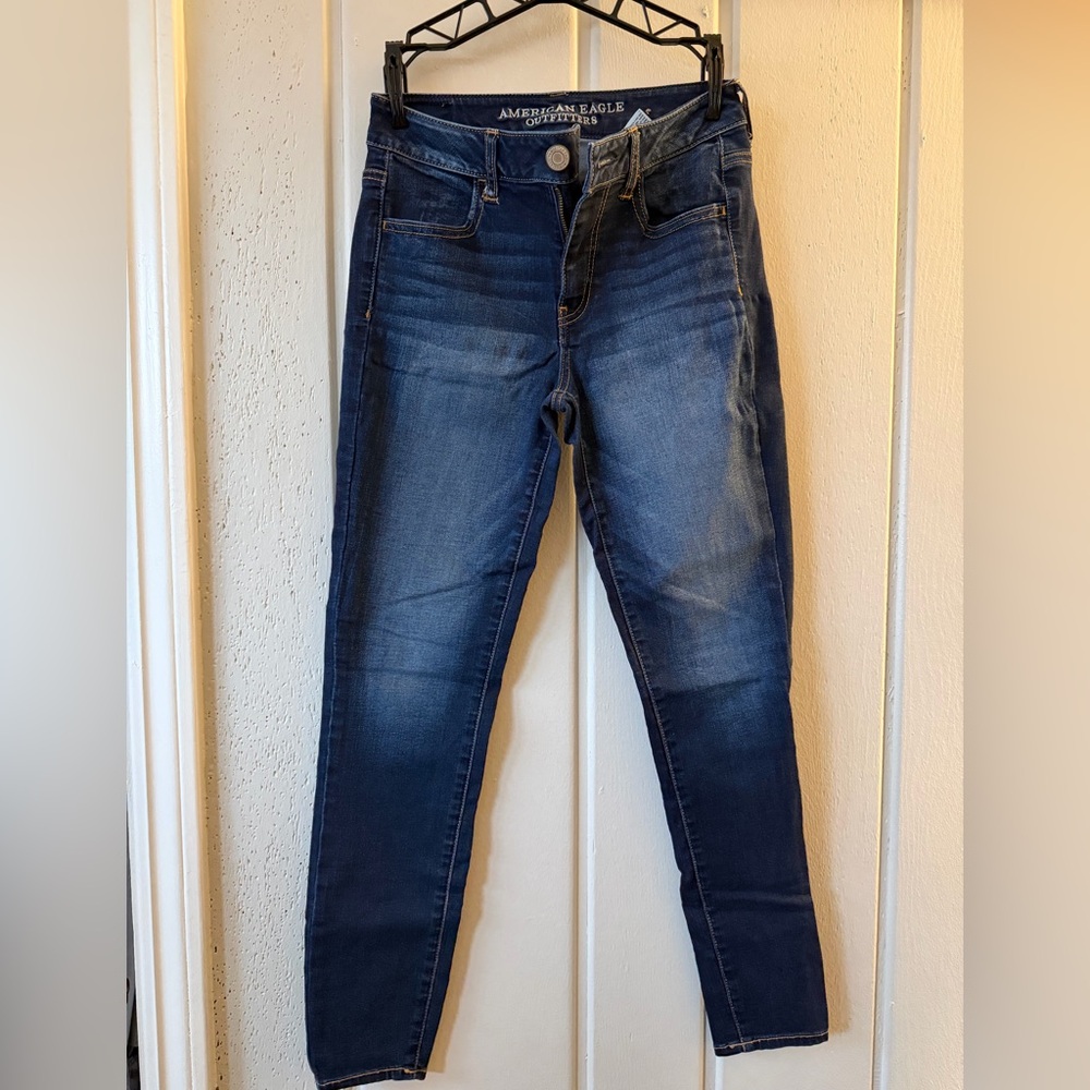 AE Medium Dark Blue Skinny Jeans 4S 4 Short Jegging